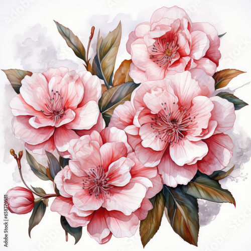 watercolor Camellia clipart  generative ai