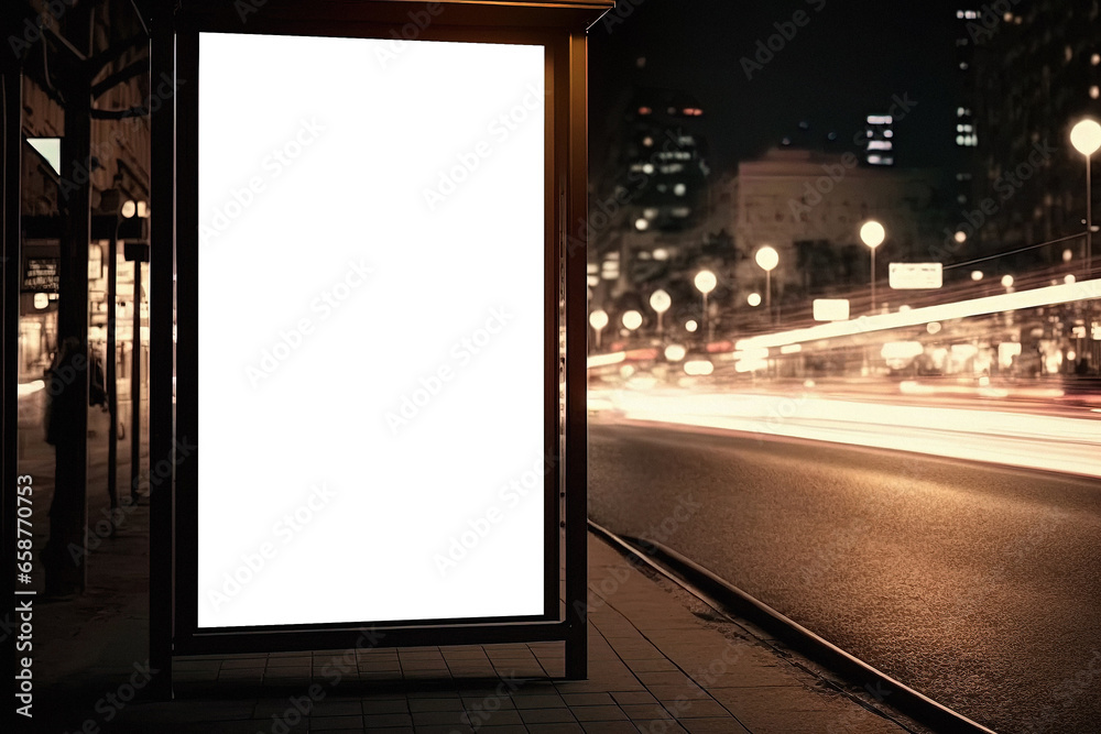 Empty advertising billboard urban mockup at night city Empty advertising billboard urban mockup at night city