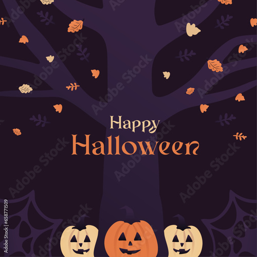 happy halloween pumpkins skull illustration