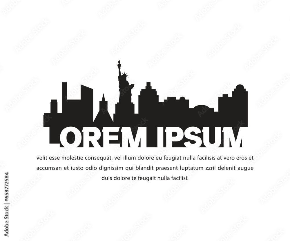 New york city skyline silhouette vector image with Black Buildings Isolated on White. Vector Illustration. Cityscape with Landmarks.