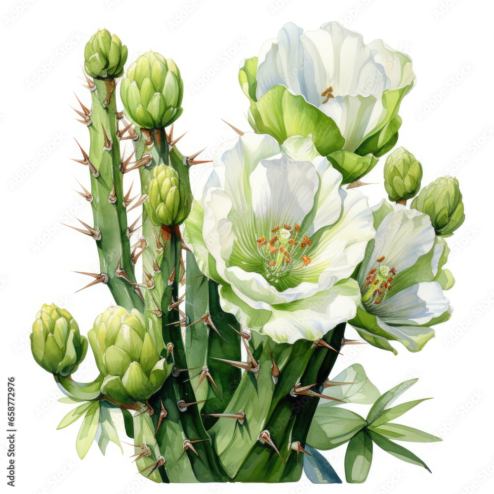 watercolor Saguaro cactus blossom clipart, generative ai watercolor Saguaro cactus blossom clipart, generative ai