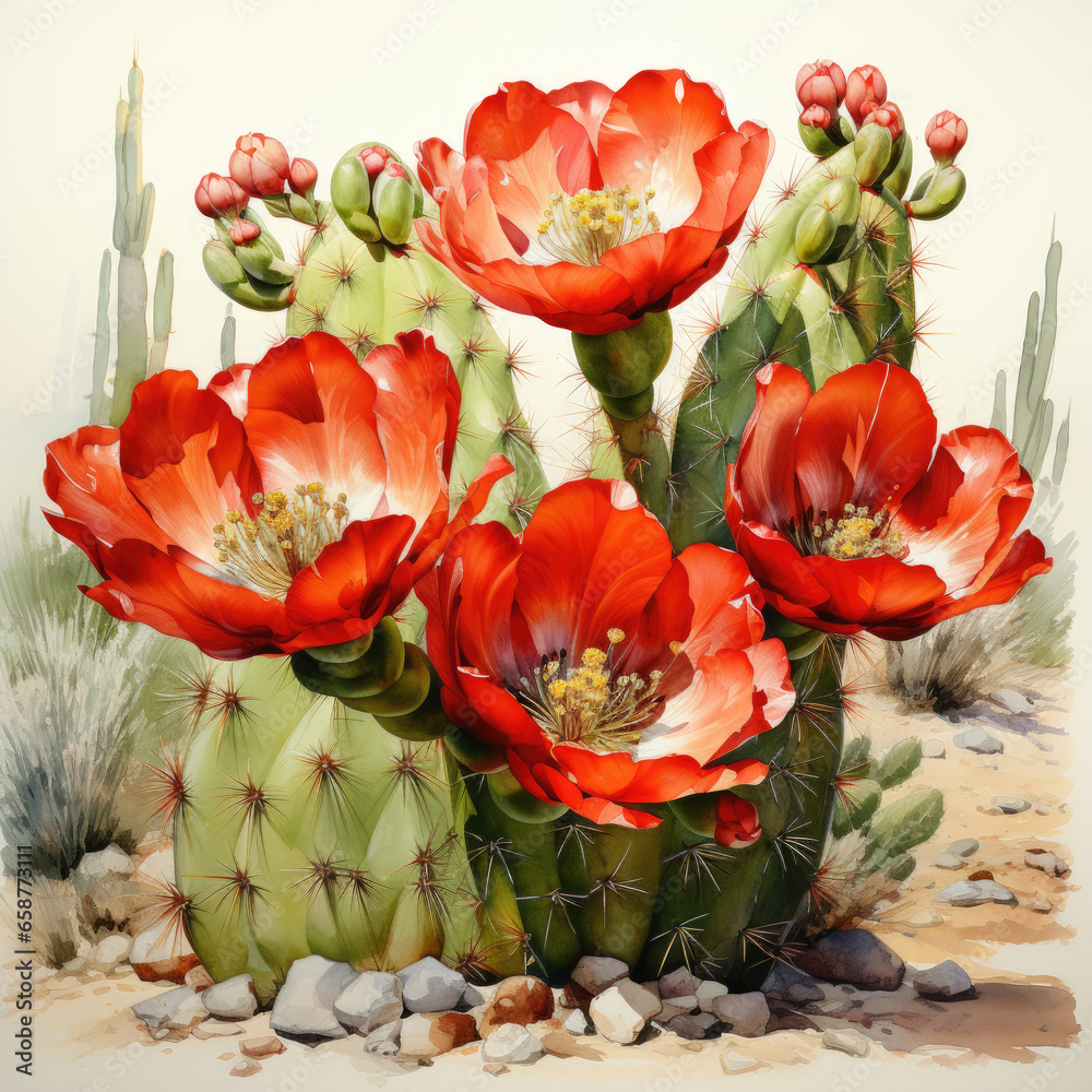 watercolor Saguaro cactus blossom clipart, generative ai