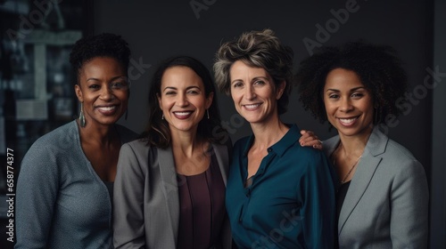 confident multiracial professional women in a group smiling