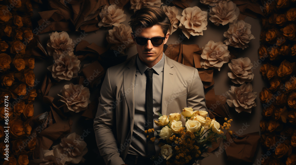 Obraz premium A man with flowers