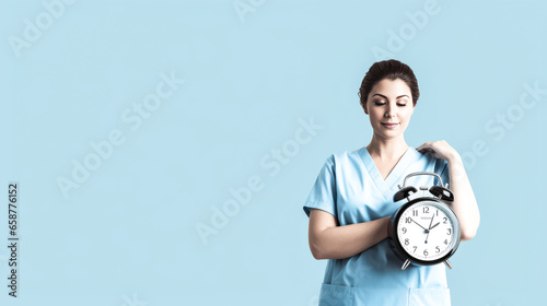 A nurse diligently works on New Year's Day, surrounded by a clear white background in this image.