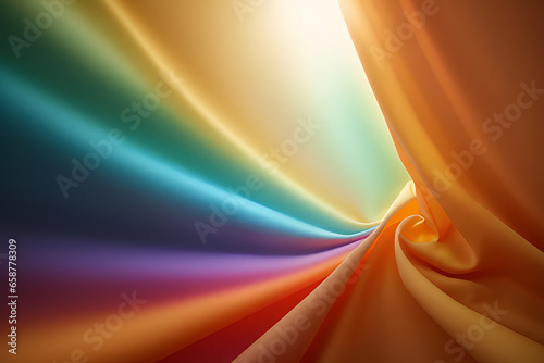 Wrinkled satin fabric covered with colors of rainbow
