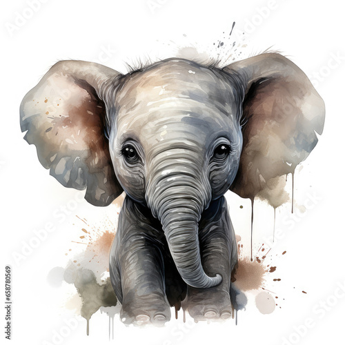 watercolor Baby Elephant clipart  generative ai