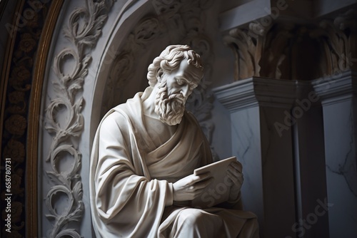A statue of a man engrossed in reading a book. Perfect for illustrating the love of reading and knowledge. .