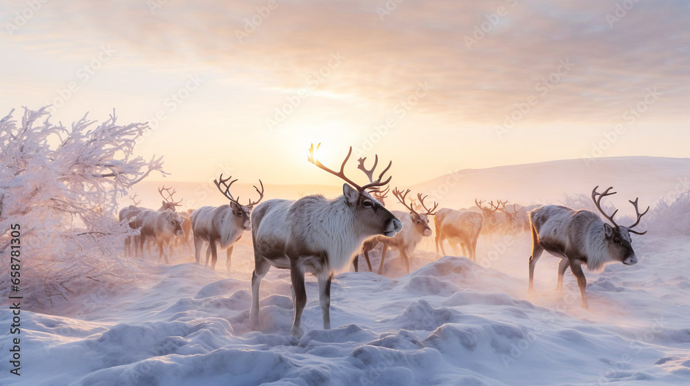 Keuken achterwand met Reindeer against the backdrop of a tundra landscape. #658781305