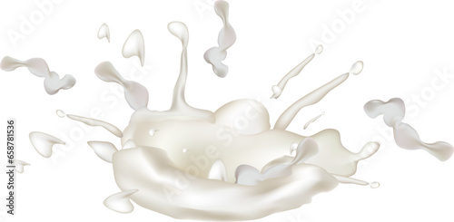Milk splash isolated on white background. Liquid yogurt cream. Milk dairy drink.