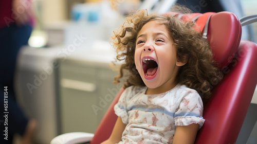 A child is screaming in a dental chair.