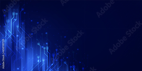 Abstract digital technology futuristic big data blue background, Cyber nano information communication, innovation future tech data, internet network connection, circuit board line dot illustration 3d