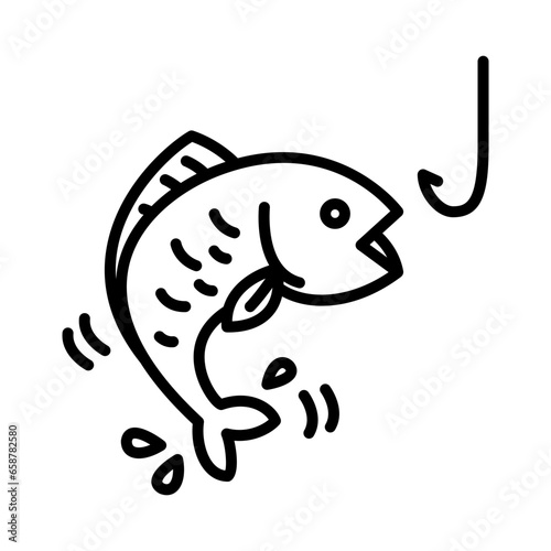 Fishing icon. The fish jumps happily toward the fishing hook