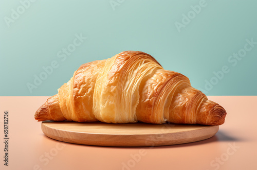 Minimalistic croissant on a wooden plate