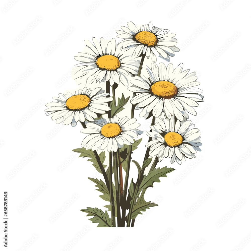 Hand Drawn Flat Color Daisy Flower Illustration Hand Drawn Flat Color Daisy Flower Illustration