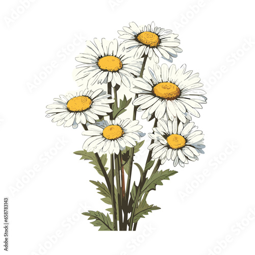 Hand Drawn Flat Color Daisy Flower Illustration