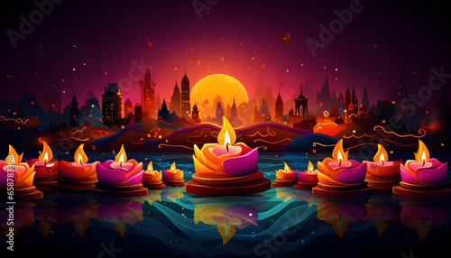 burning candles on a dark background Diwali photo