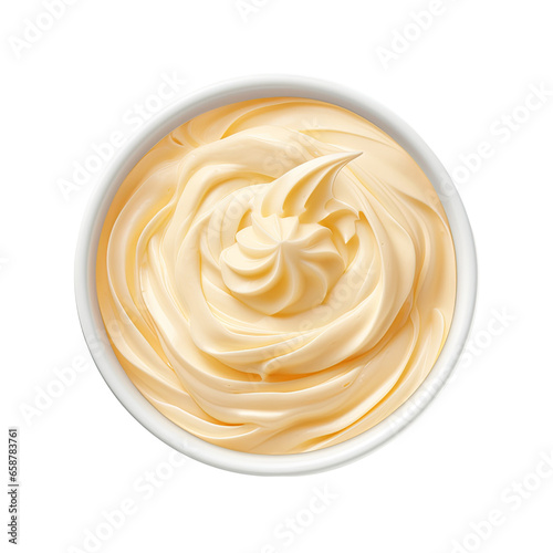 Mayonnaise sauce in a bowl, top view isolated on transparent background PNG