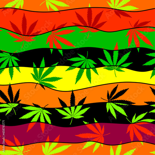 Marijuana inspired design. Reggae background with cannabis leaves. Cannabis Seamless Pattern.