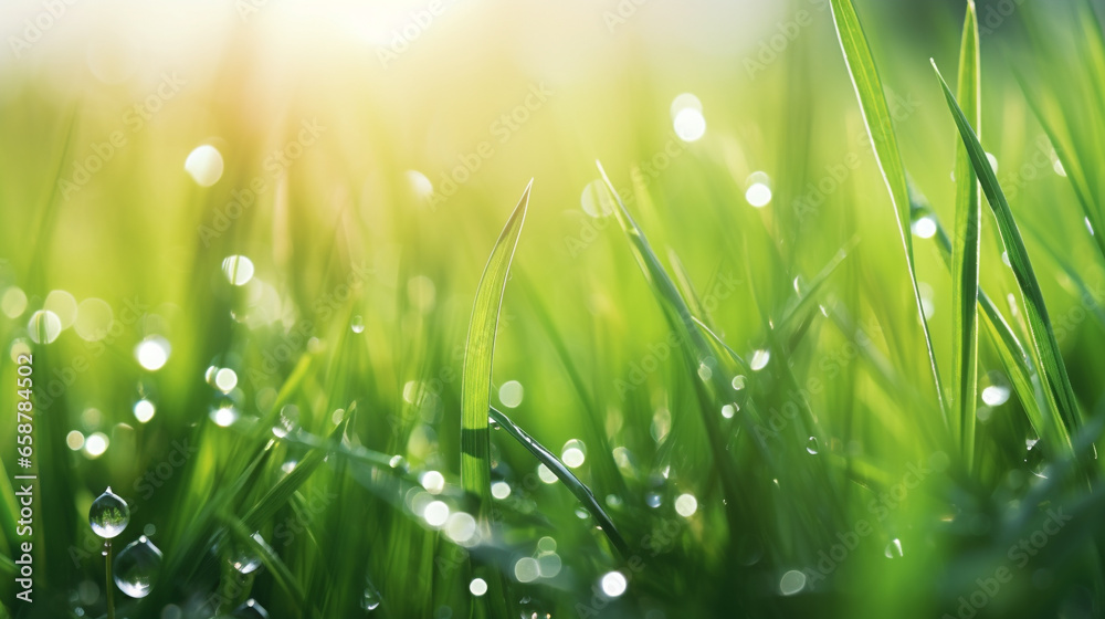 Fototapeta premium background from a green grass on a lawn with dew drops