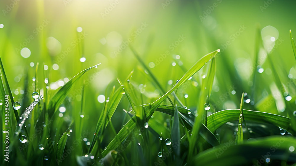 Fototapeta premium background from a green grass on a lawn with dew drops