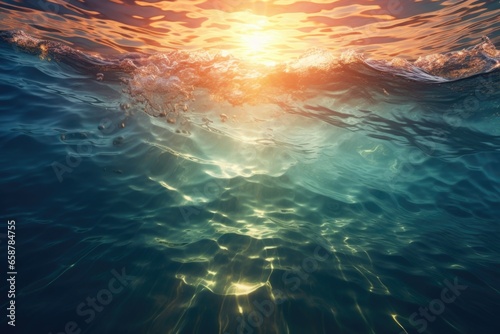 Sunlight illuminating the water's surface, creating a bright and vibrant scene. Perfect for capturing the beauty of nature and the mesmerizing effect of light and water. Ideal for use in travel magazi