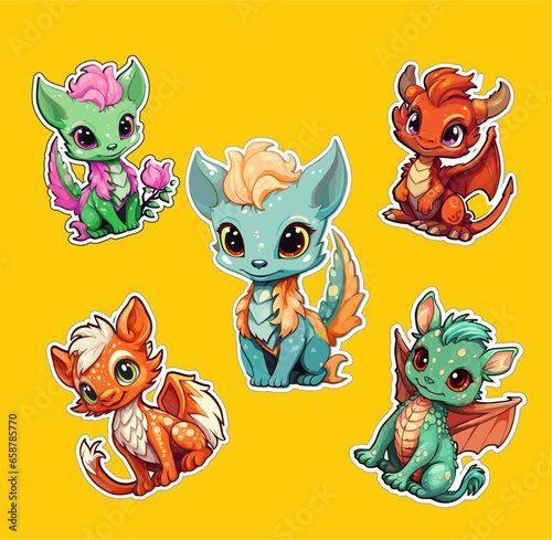 Dragon vector stickers. Symbol of the Year 2024