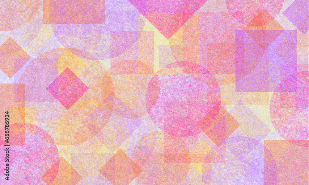 Pink yellow geometric abstract background. Various painted shapes randomly located. Illustration.