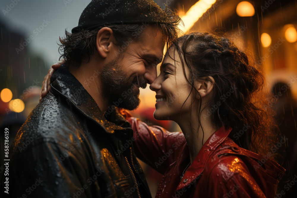 Fototapeta premium A couple dancing in the rain, embracing the simple joys and spontaneity of life. Concept of living in the moment. Generative Ai.