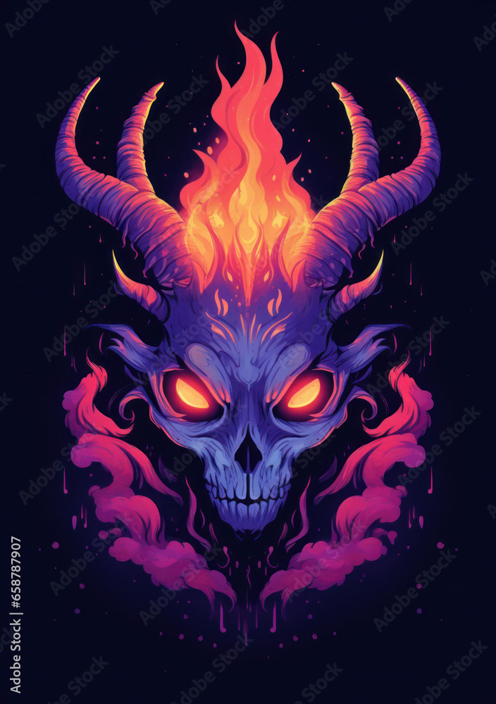 Vibrant flaming animal skull