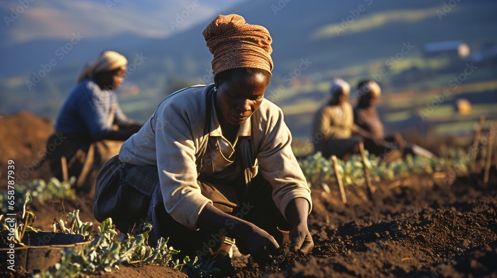 african field workers - obrazy, fototapety, plakaty 