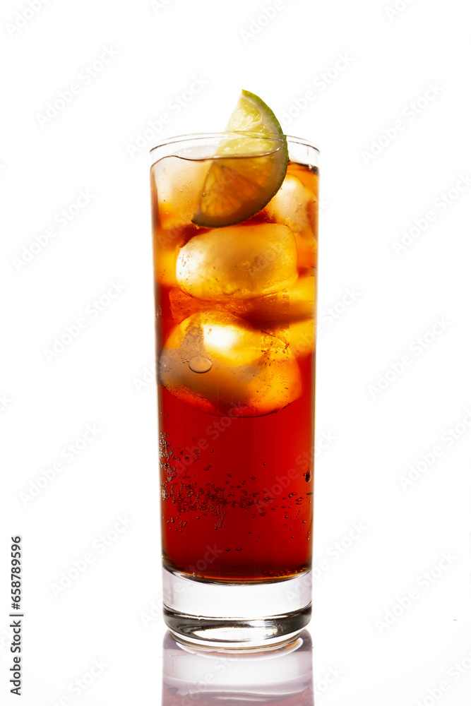 Cocktail with rum and cola isolated on white background Cocktail with rum and cola isolated on white background