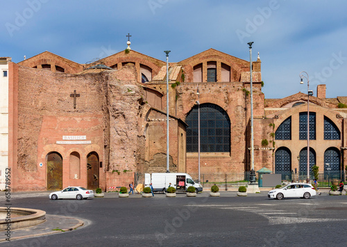 Basilica of St. Mary of Angels and Martyrs (Basilica di Santa Maria degli Angeli e dei Martiri) on Republic square(Piazza della Repubblica) in Rome, Italy photo