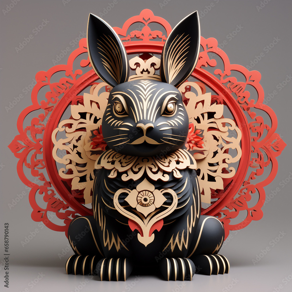 Black Rabbit Paper Cut - Chinese New Year Origami Bunny