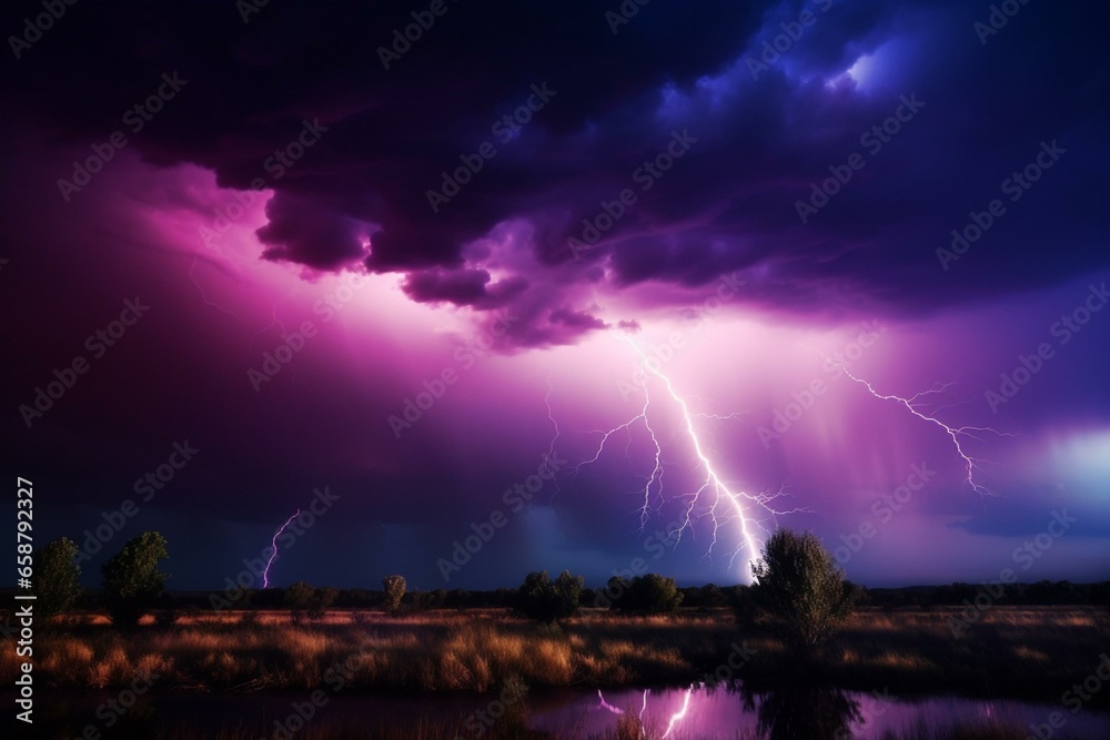 Intense lightning striking captivating cloudy sky. Generative AI