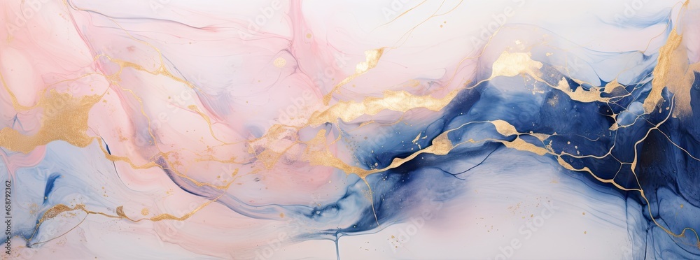 Banner with fluid art texture. Backdrop with abstract mixing paint effect. Liquid acrylic artwork that flows and splashes. Mixed paints for interior poster. Blue, gold and pink colors Banner with fluid art texture. Backdrop with abstract mixing paint effect. Liquid acrylic artwork that flows and splashes. Mixed paints for interior poster. Blue, gold and pink colors