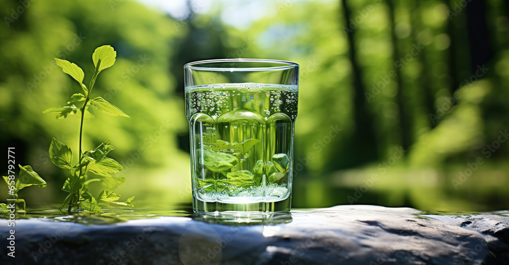 Glass of water being filled with water. Created with Generative AI Glass of water being filled with water. Created with Generative AI
