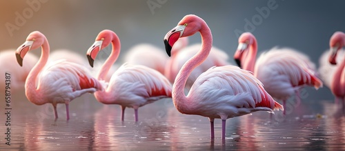 Greater Flamingos in Camargue France cleaning feathers in wildlife scene