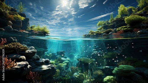Underwater Scene - Tropical Seabed With Reef And Sunshine. © Juan