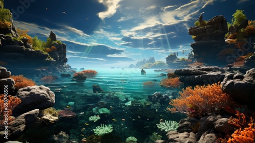 Underwater Scene - Tropical Seabed With Reef And Sunshine. © Juan