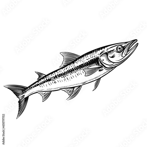 Hand Drawn Sketch Barracuda Fish Illustration  © MstNasrinAktar