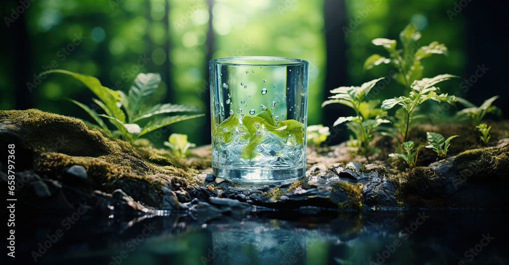 Glass of water being filled with water. Created with Generative AI Glass of water being filled with water. Created with Generative AI