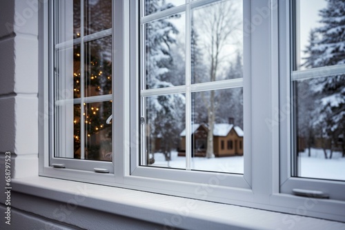 Strong plastic windows with insulated glazing provide cold resistance to the house. Generative AI