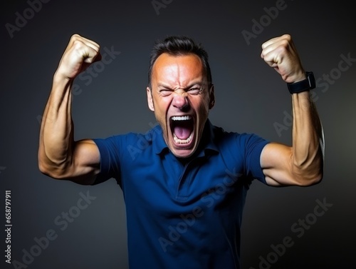 Happy european man in casual clothing against a neutral background