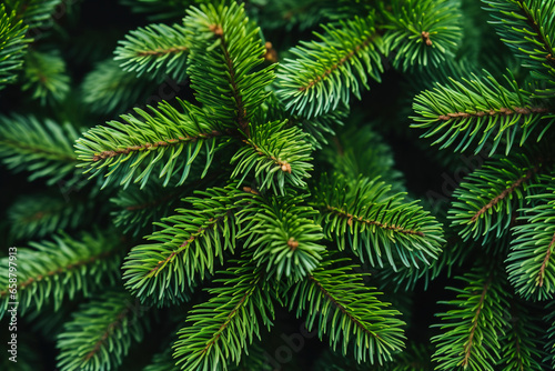 Background closeup of green pine branches.