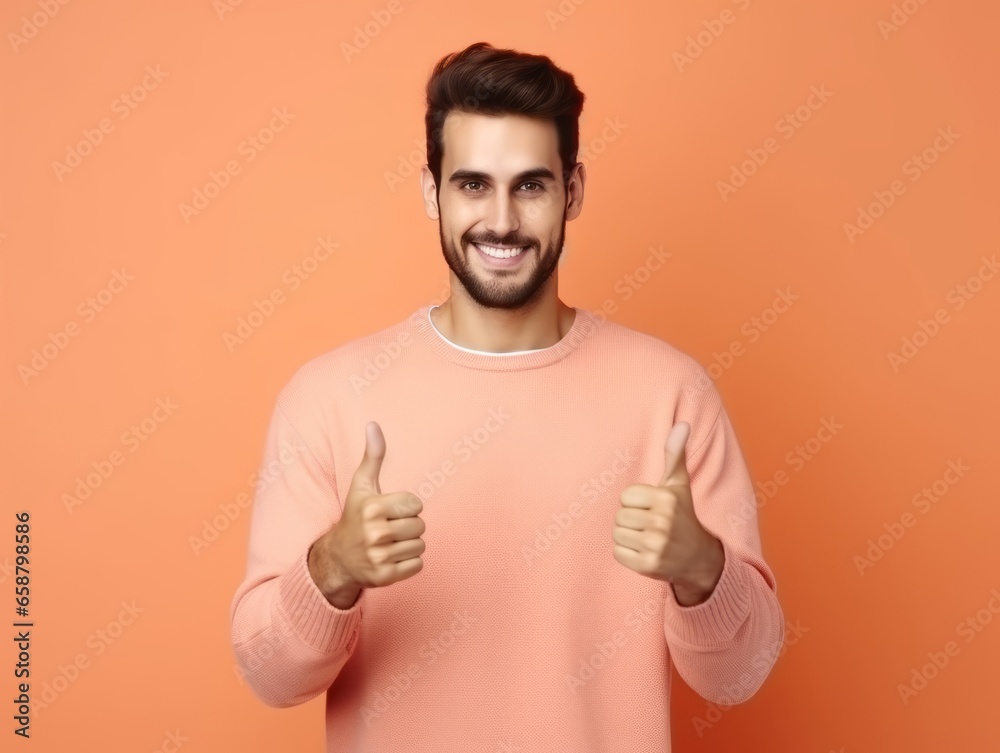Naklejka premium Happy european man in casual clothing against a neutral background