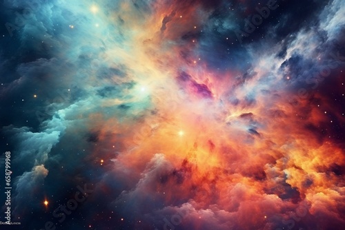 Colorful abstract cosmos nebula stars background wallpaper art. Generative AI