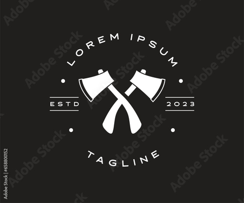 Crossed axes logo. Crossed hammers logo. Textured vintage tools vector illustration
