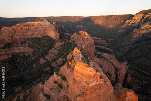 Aerial View of Red Rock Buttes in Sedona, Arizona at Sunset