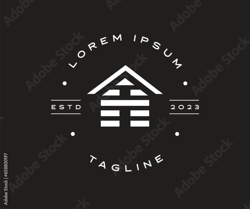 wood house line art minimalist logo illustration design creative 